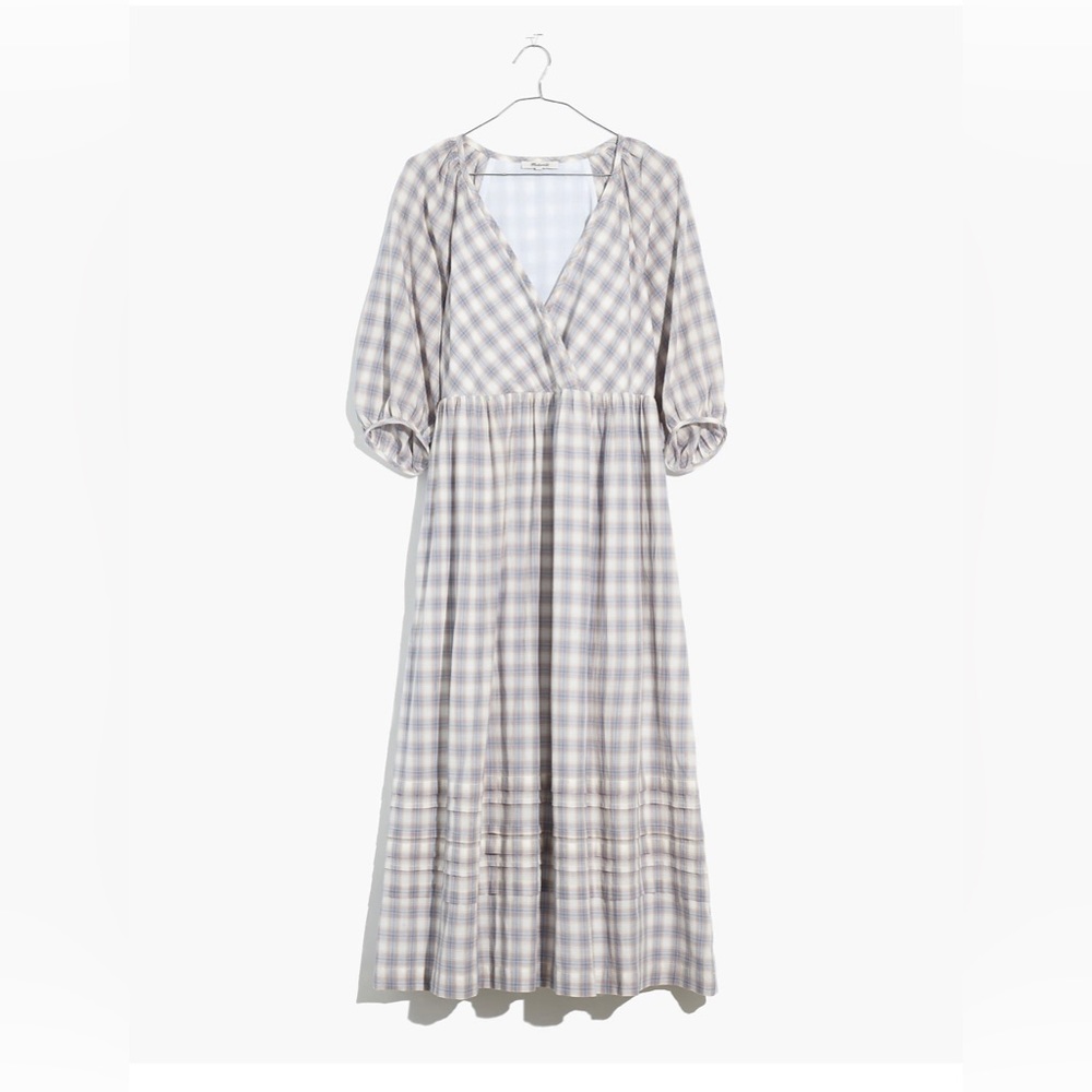 Madewell Marianna Puffed Sleeved Midi Dress in plaid
